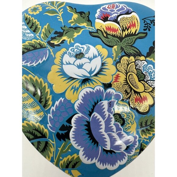 Brighton Heart Shaped Empty Tin Blue Rose Butterfly Flowers Trinket Box Keepsake - Picture 7 of 11